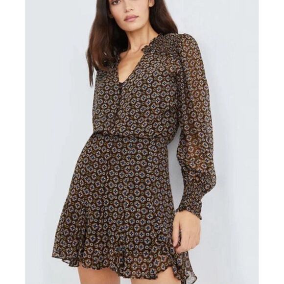 Veronica Beard Womens Sacchi Sheer Printed A Line Dress 2 Black Pleated - Picture 2 of 16